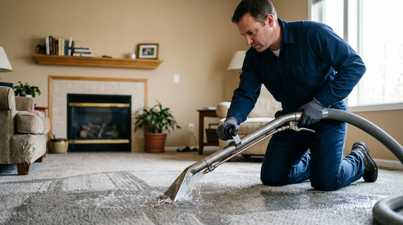 Water damage restoration technician working near Freeport, IL